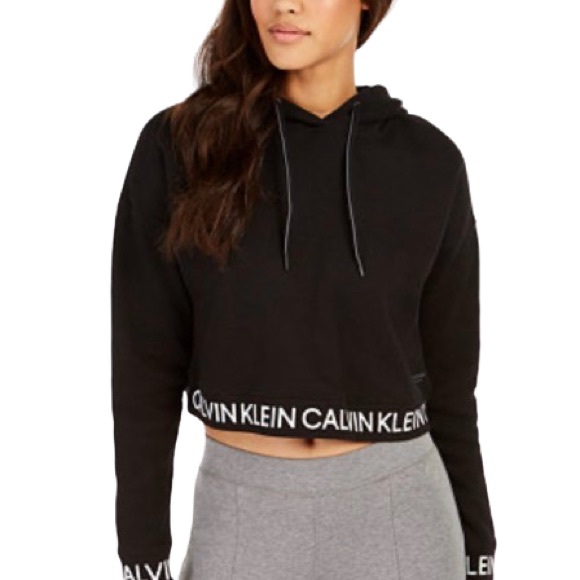 Calvin Klein Performance Logo Fleece Lined Cropped Hoodie Size S EUC - Picture 1 of 8